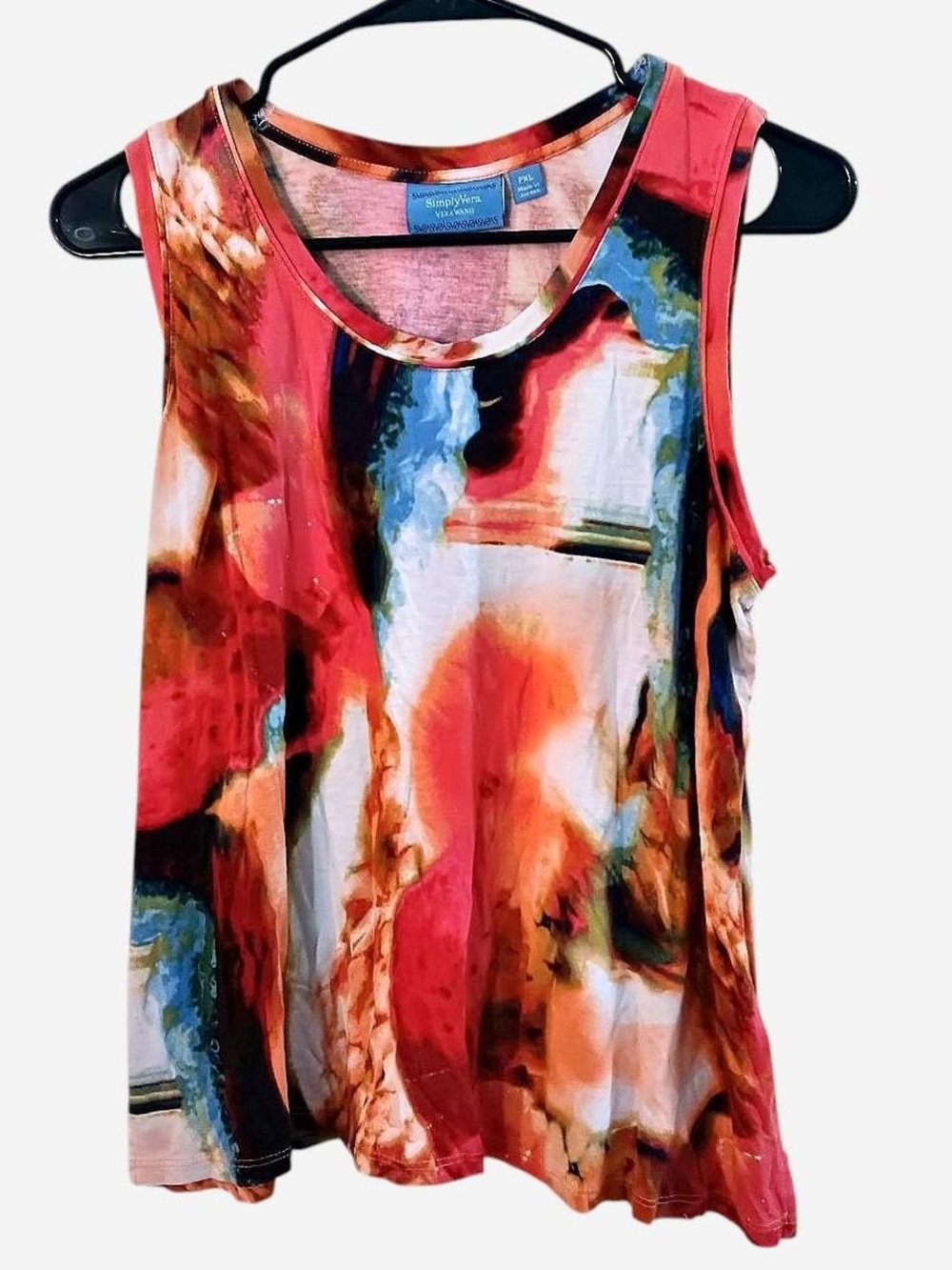 Simply Vera Vera Wang Multicolor Abstract Scoop Neck Tank - Red, Orange, Blue